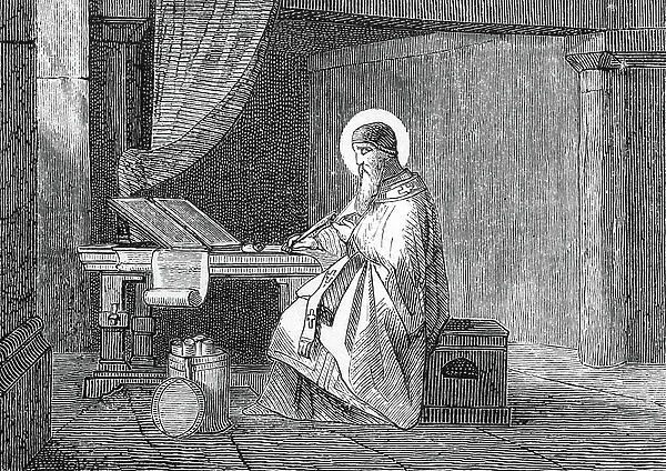 Representation of Saint Eulogy I of Alexandria (580-607) (Saint Eulogius of Alexandria). 19th century, (engraving)