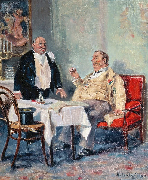 In a Restaurant, 1914 (oil on canvas)