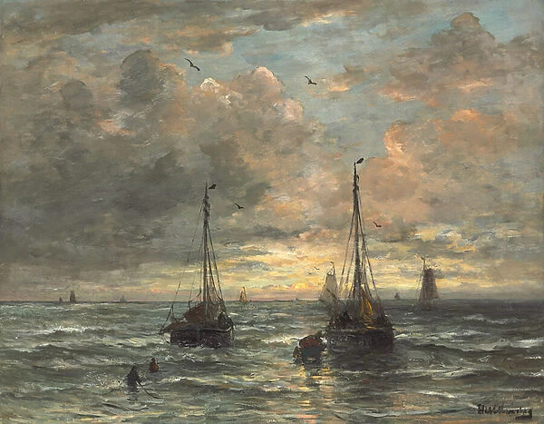 Return of the Fishing Fleet (oil on canvas)