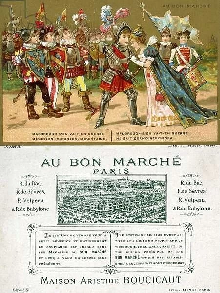 Front and reverse of a promotional card for the Parisian Department Store