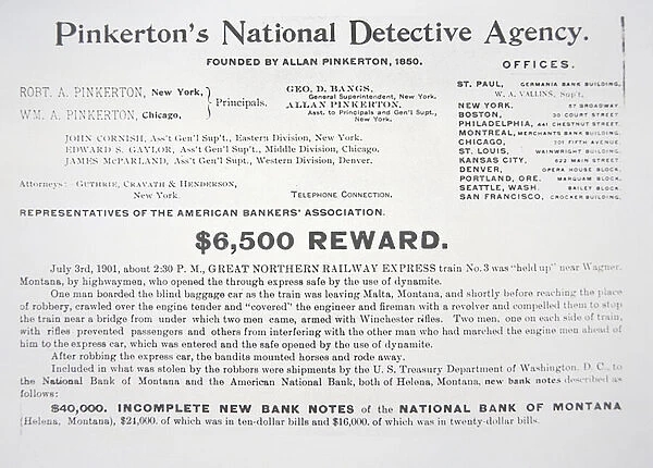 Reward Circular issued by Pinkertons National Detective Agency, 1901 (litho)