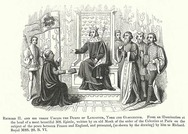 Richard II and his three Uncles the Dukes of Lancaster, York and Gloucester (engraving)