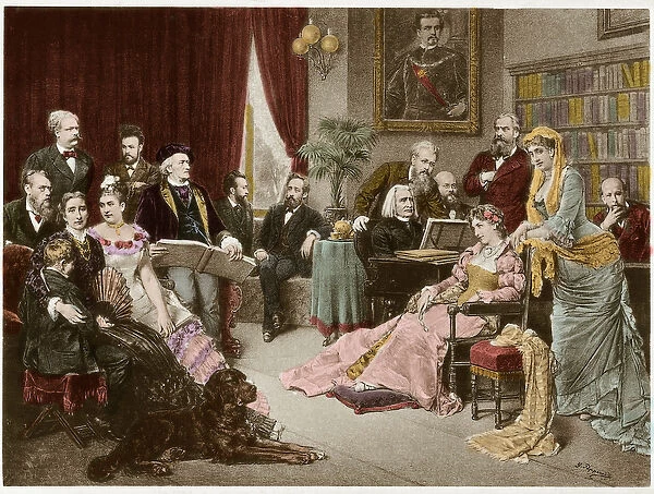 Richard Wagner and Liszt at Bayreuth with Cosima and Siegfried - after Fritz Georg