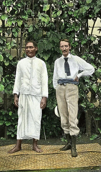 Robert Louis Stevenson (1850-1894) at Samoa with Tui-ma-le-alii-fano (Tui ma le alii fano)