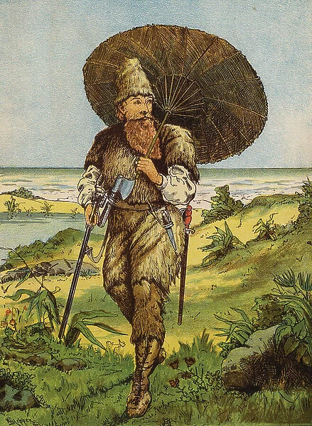 Robinson Crusoe (colour litho)