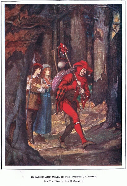 Rosalind and Celia in the Forest of Arden, 1920s (colour litho)