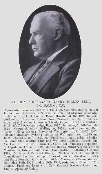 Rt Hon Sir Francis Henry Dillon Bell, PC, GCMG, KC (b  /  w photo)