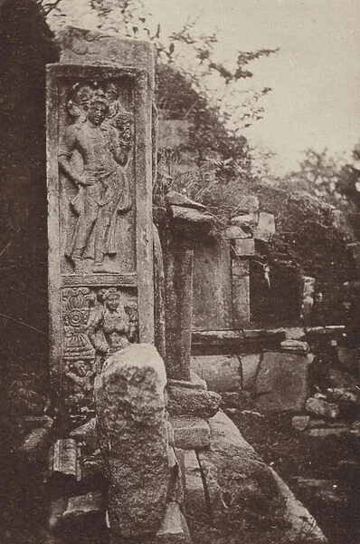 Ruined Cities of Ceylon: Carved Stele at Abhayagiriya Dagaba (b  /  w photo)