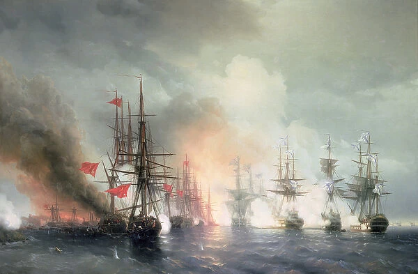Russian-Turkish Sea Battle of Sinop on 18th November 1853, 1853 (oil on canvas)