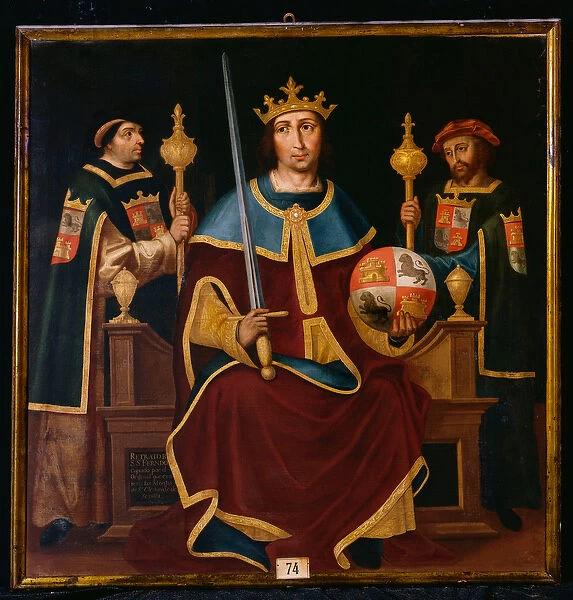 Saint Ferdinand Enthroned with Two Courtiers (oil on canvas)