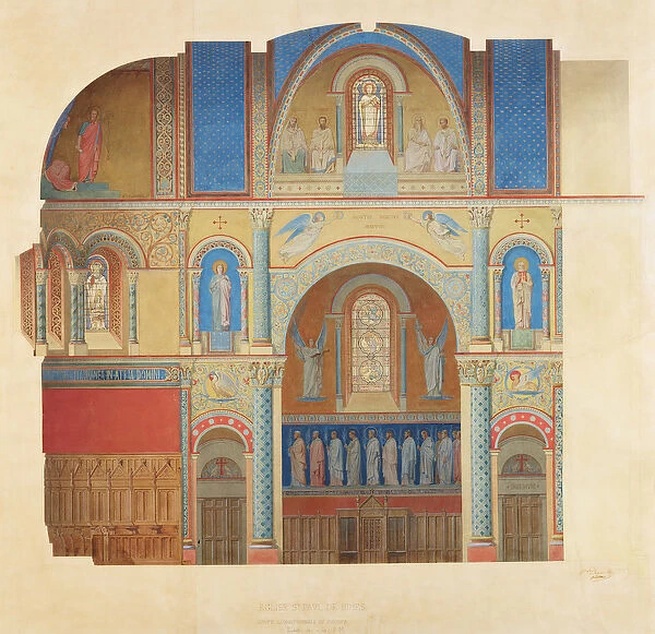Saint-Paul Church, Nimes, longitudinal section of the choir (w  /  c on paper)