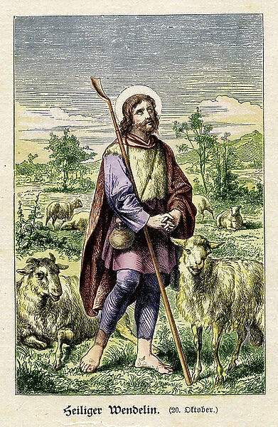 Saint Wendelin (554 - 617) c.1900 (engraving)