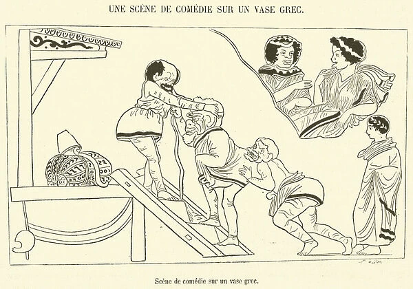Scene de comedie sur un vase grec (engraving)