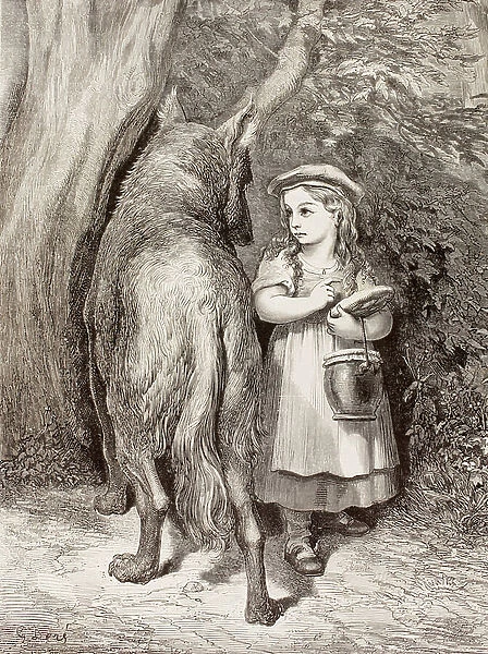 Scene from Little Red Riding Hood by Charles Perrault. From El Mundo Ilustrado, published Barcelona, circa 1880