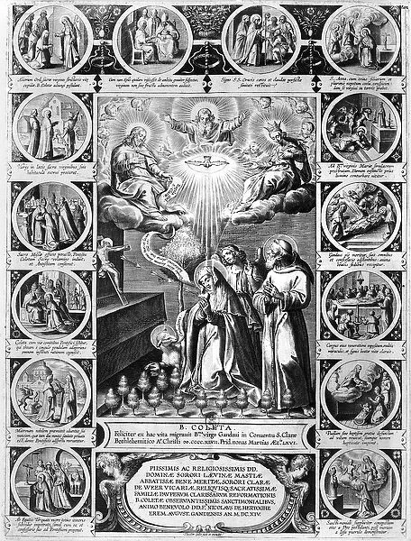 Scenes from the Life of St. Colette (1381-1447) (engraving) (b  /  w photo)
