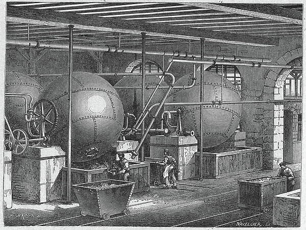 Science. Paper Making. Rags washing machine (cotton paper making). Engraving in: Grands hommes et grands faits de l'industrie, France, c.1880 (engraving)