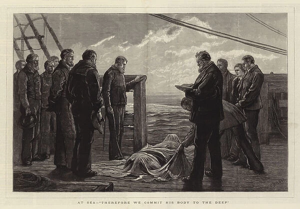 At Sea, 'Therefore we Commit his Body to the Deep'(engraving)