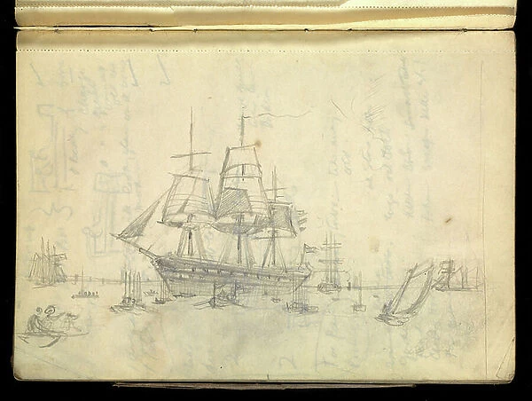 Seascape, Sketchbook, 1901 (graphite, pastel, pen & ink)