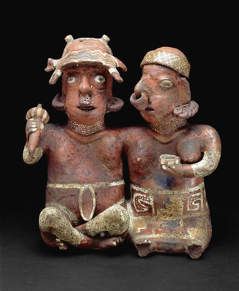 Seated joined couple, 200 B. C- 300 AD (ceramic & pigment)