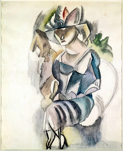 Seated woman, 1917 (w  /  c and pencil on paper)