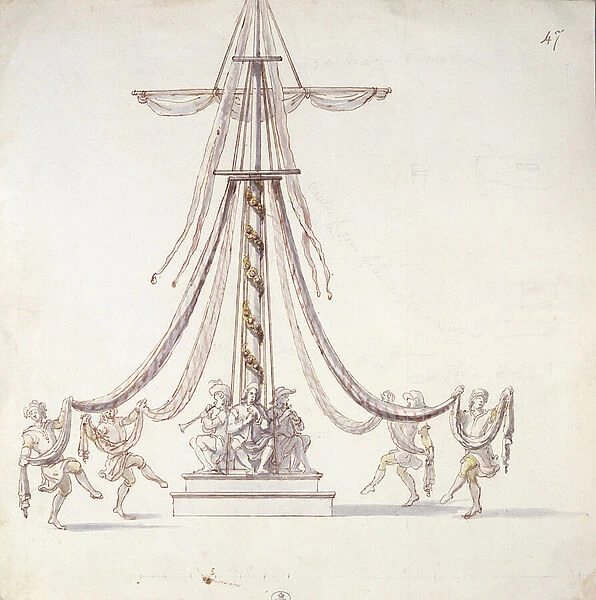 Set design for a ballet with sailors dancing around a mast