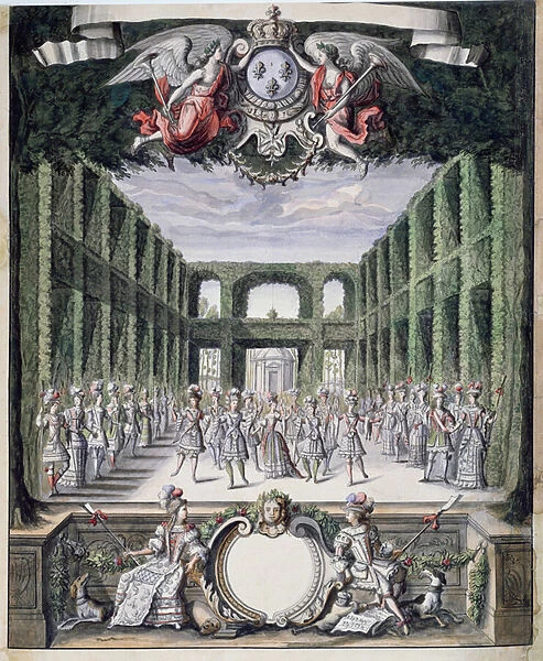 Set design for an unidentified ballet in a garden, taken from a collection entitled