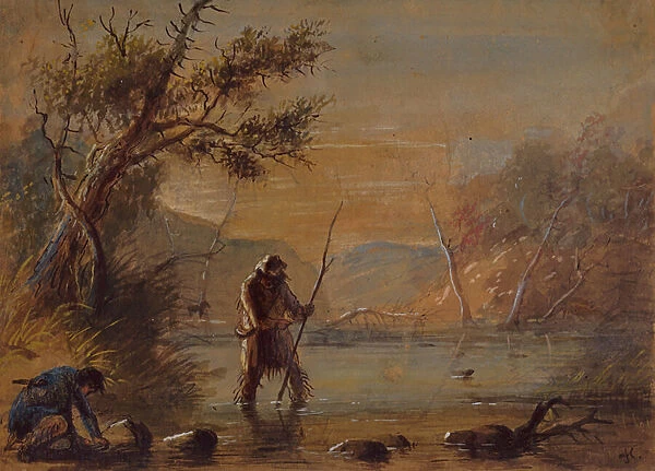 Setting Traps for Beaver, c. 1837 (pencil, w  /  c and gouache on paper)