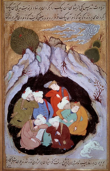 The seven dormants of Ephese Miniature from a 16th century Persian manuscript