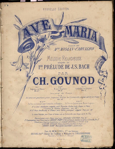 Sheet music for 'Ave Maria'. Religious Melodie Adapted Au 1er