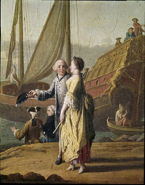 A Shipowner and a Lady detail of a genre painting, 18th (painting)