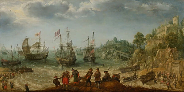 Ships off a Rocky Coast, 1621 (oil on panel)