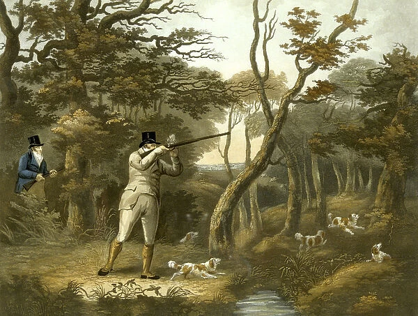Shooting, plate 2, engraved by R. G. Reeve, 1806 (colour litho)