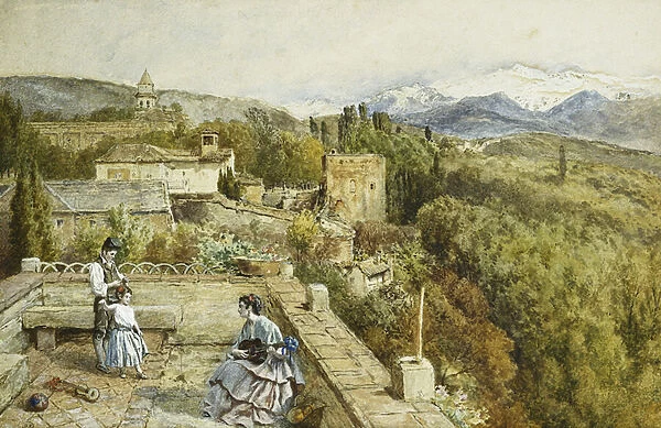The Sierra Nevada from the Alhambra, (pencil and watercolour heightened with white)