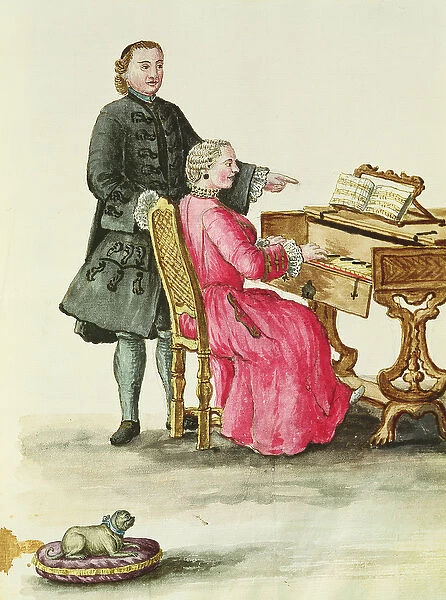A Singer at the Clavichord with her Teacher (w  /  c on paper)