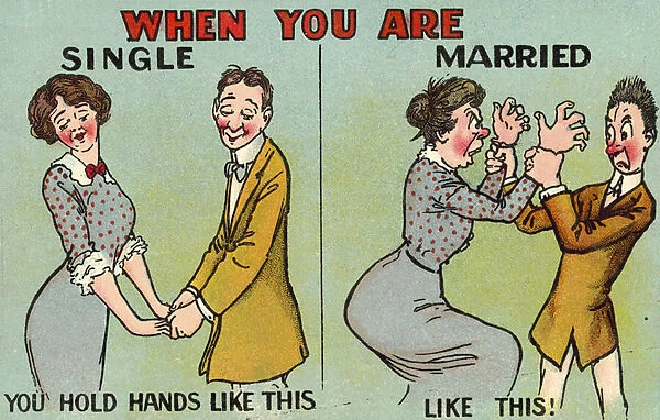 Single vs married couples (colour litho)