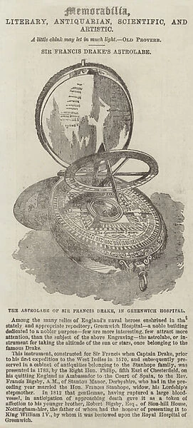 Sir Francis Drakes Astrolabe (engraving)