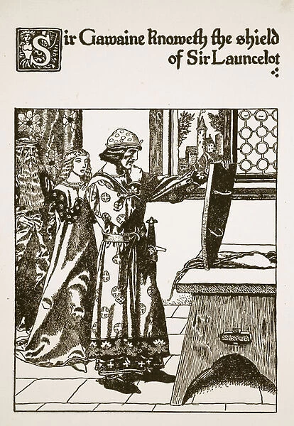 Sir Gawaine knoweth the shield of Sir Launcelot, illustration from