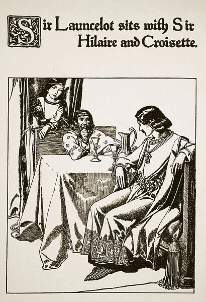 Sir Launcelot sits with Sir Hilaire and Croisette, illustration from