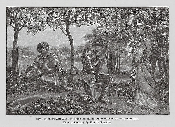 How Sir Percivale and Sir Ector De Maris were healed by the Sangraal (engraving)