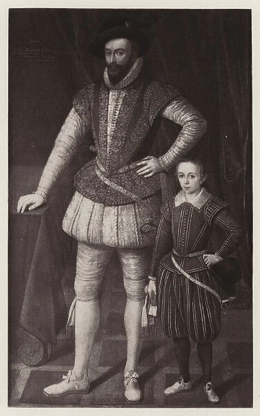 Sir Walter Raleigh and his Son (litho)