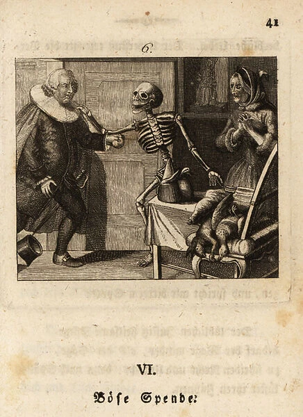 The skeleton of Death lays his bony hand on a judge. 18th centu, 1803 (engraving)