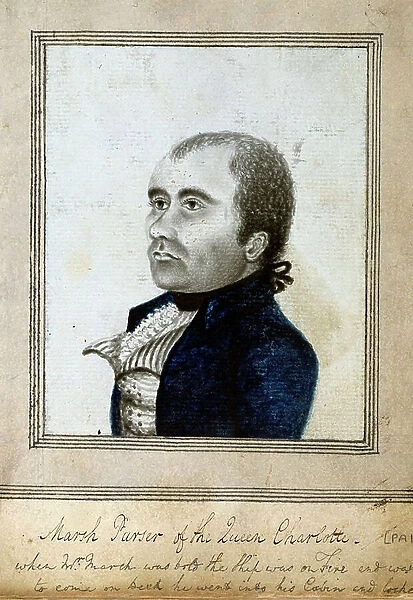 Sketched portrait of Marsh, purser of the 'Queen Charlotte', c.1794 (wash, blue, grey)