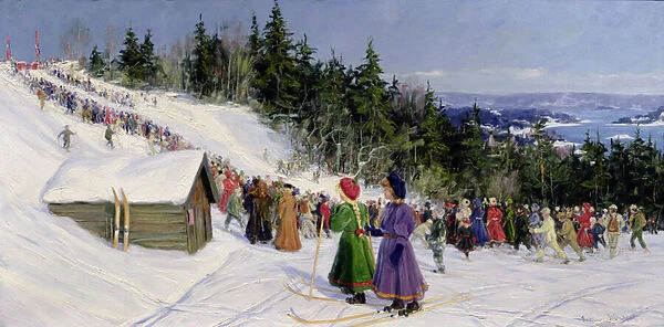 Skiing competition in Fjelkenbakken (oil on canvas)