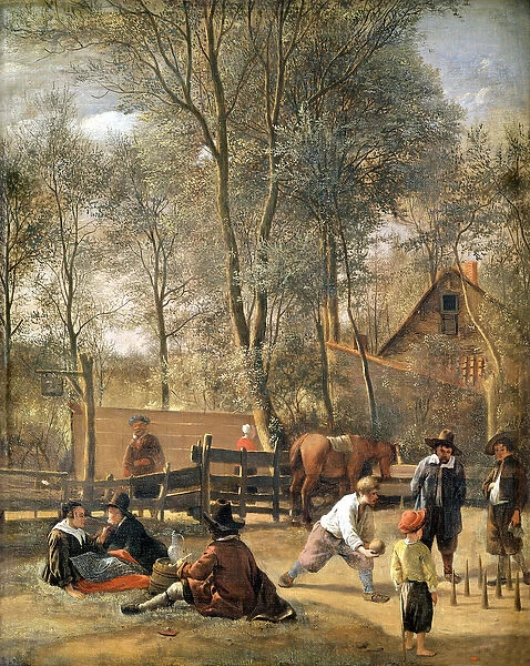 Skittle Players outside an Inn, c. 1660-63 (oil on panel)