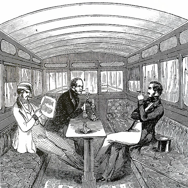 A smoking saloon on the Eastern Counties Railway line