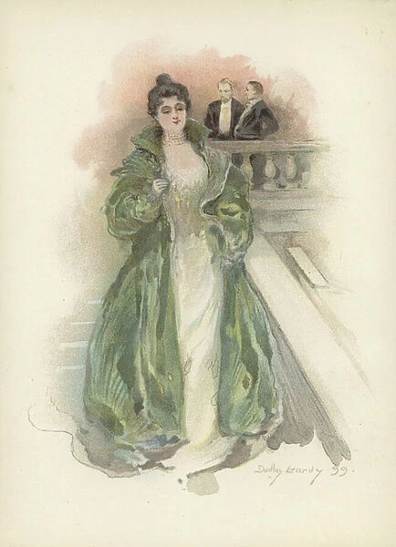 Society lady at the Savoy Hotel, London (colour litho)