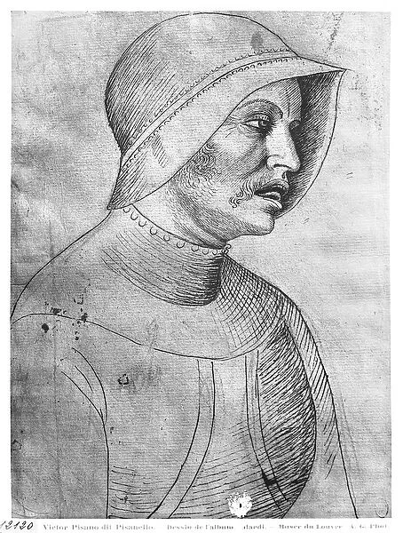 Soldier wearing a helmet, from the The Vallardi Album (pen & ink on paper) (b  /  w photo)