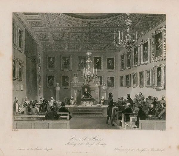 Somerset House, meeting of the Royal Society (engraving)