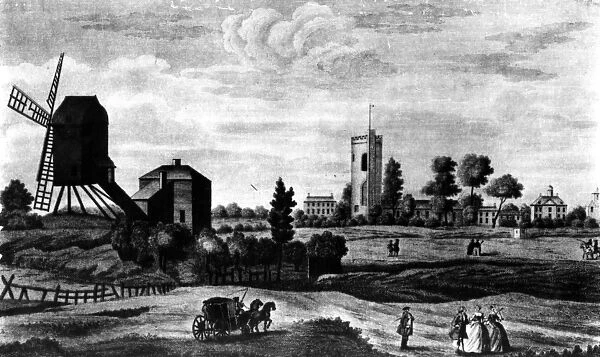 The South View of Barnes, printed by Henry Overton (engraving)