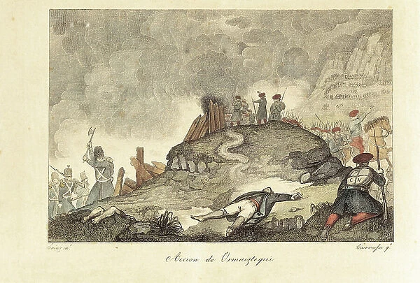 Spain. First Carlist War. Action of Ormaiztegui (1834) (engraving)